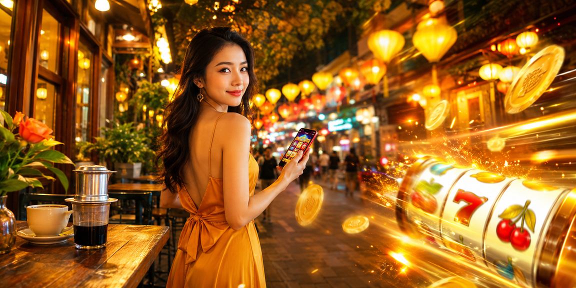 Người dùng chơi slot game tại Hà Nội bên tách cà phê sáng sớm